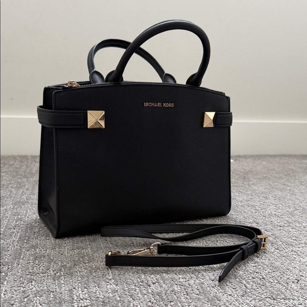 Michael Kors Black Saffiano Leather Bag with Gold Accents